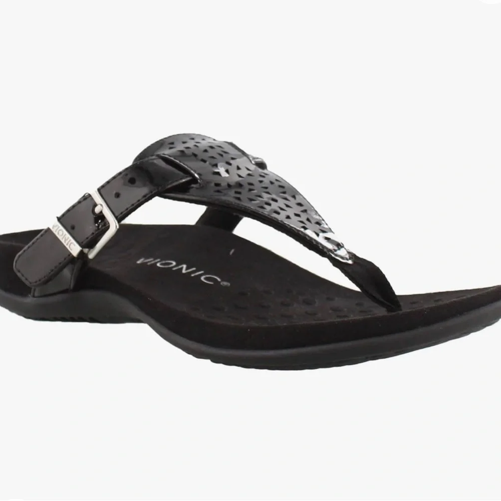 Vionic Tropez Women's Patent Leather Thong black sandals‎ size 8
